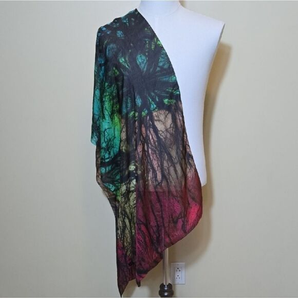 Asian Eye 100% Silk Scarf Artisan Wearable Art To Wear Tree Of Life Festival - Picture 3 of 10